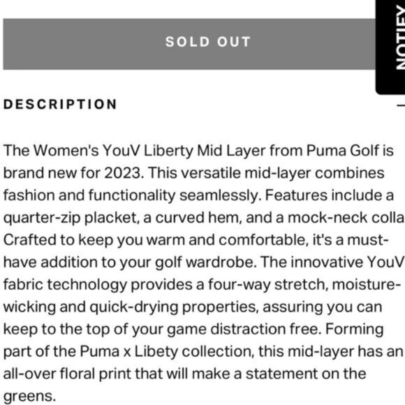 NWT Puma x Liberty Women's Navy Floral Quarter Zip Long Sleeve Blouse Top Size M - Picture 4 of 8